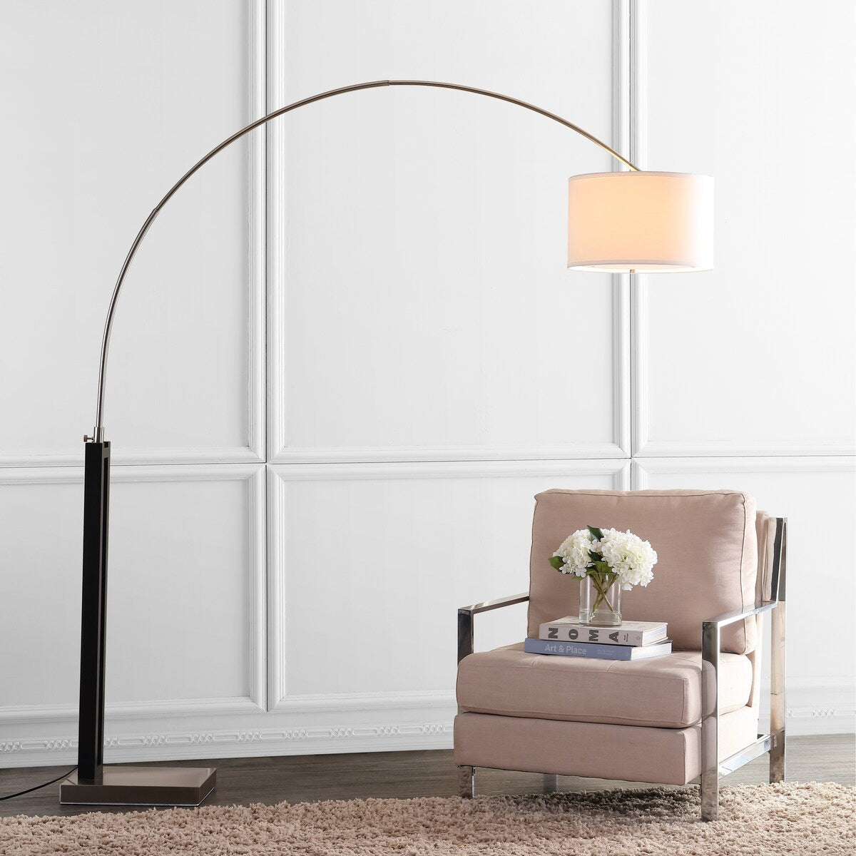 SAFAVIEH Lighting Angelic 83-inch Arc Floor Lamp - 75"x16"x83" - Black/Nickel - 75Wx16Dx83H