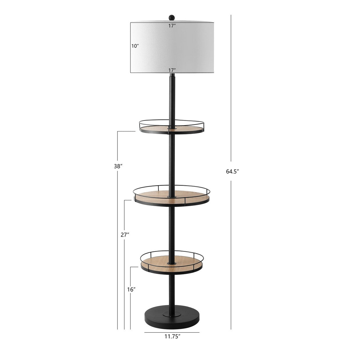 SAFAVIEH Lighting Arnetta 65-inch Led 3-Shelf Floor Lamp - 17" W x 17" L x 64.5" H - Matte Black - 17Wx17Dx65H