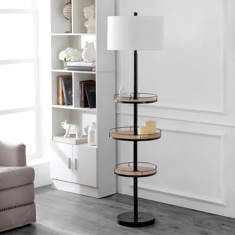 SAFAVIEH Lighting Arnetta 65-inch Led 3-Shelf Floor Lamp - 17" W x 17" L x 64.5" H - Matte Black - 17Wx17Dx65H