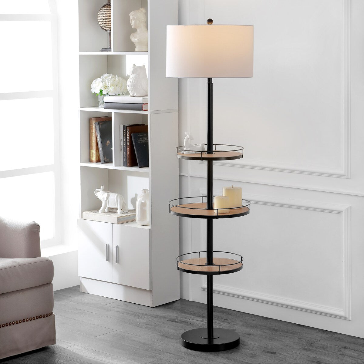 SAFAVIEH Lighting Arnetta 65-inch Led 3-Shelf Floor Lamp - 17" W x 17" L x 64.5" H - Matte Black - 17Wx17Dx65H