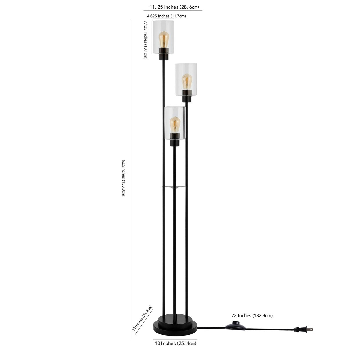 SAFAVIEH Lighting Azalee 69-inch 3-Light Led Floor Lamp - 11.25" W x 10" L x 69" H - Black - 11Wx10Dx69H