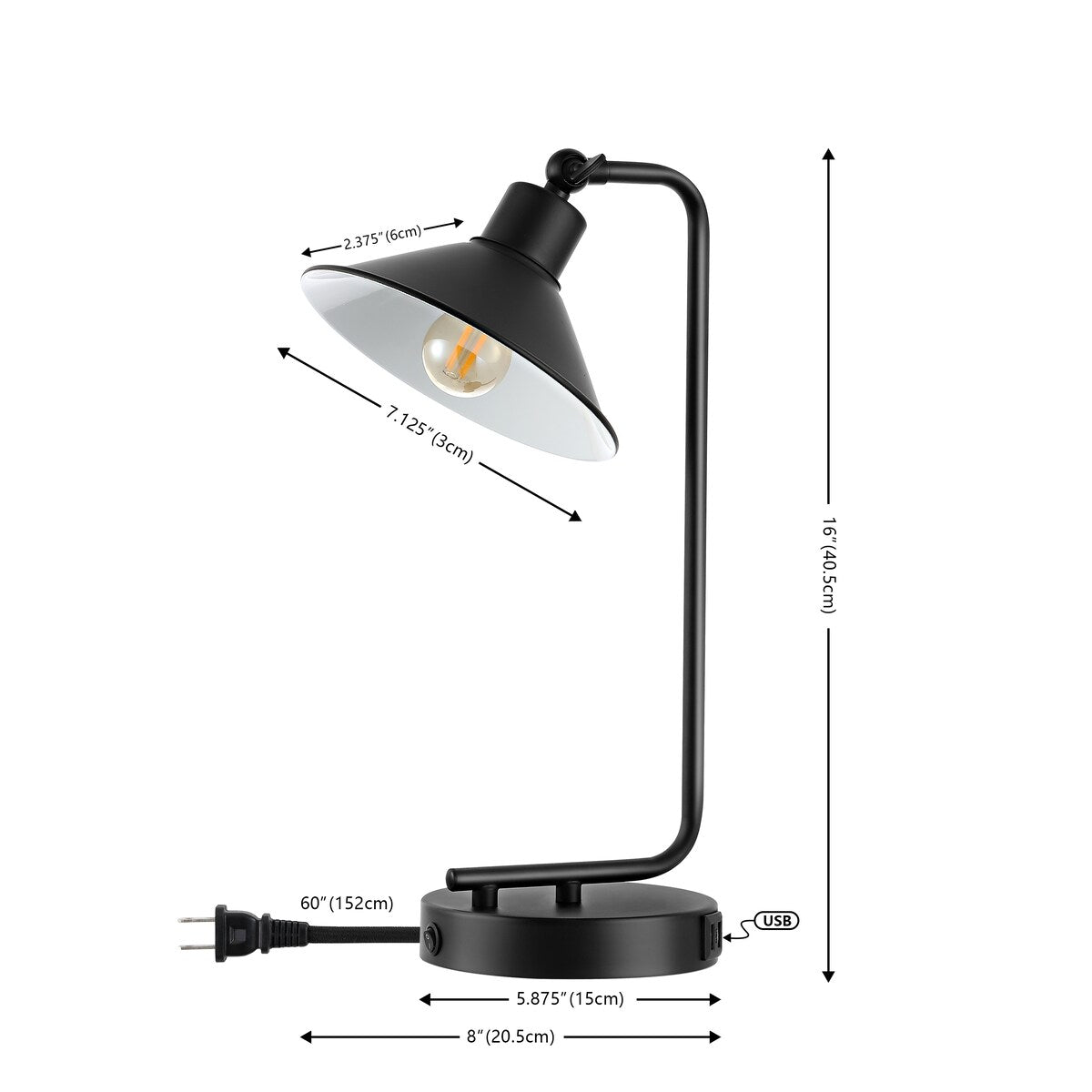 SAFAVIEH Lighting Bachisia 16-inch Desk Task Table Lamp with Usb Charging Port (LED Bulb Included) - 7.1 In.W x 8 In.D x 16 In.H