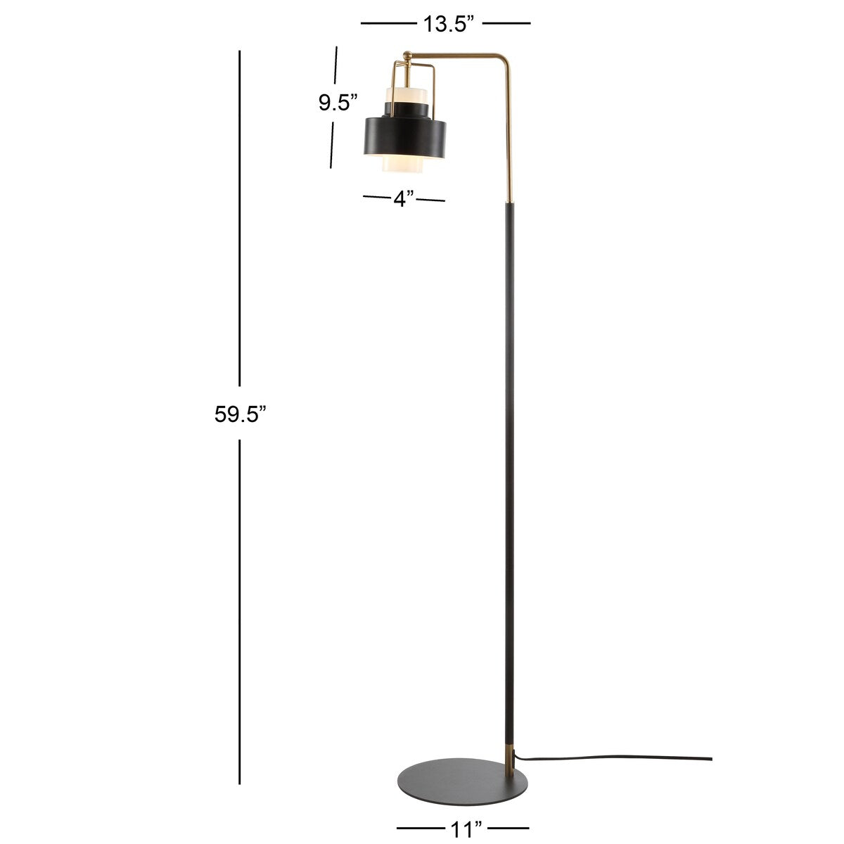 SAFAVIEH Lighting Brunhildis 60-inch Silver Led Floor Lamp - 13.5" x 11" x 59.5" - Black/Brass Gold - 14Wx11Dx60H