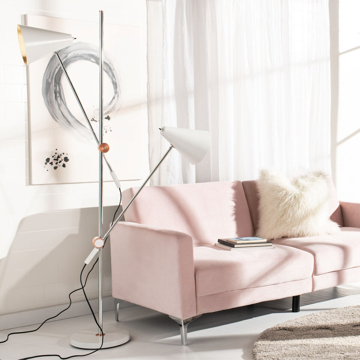 SAFAVIEH Lighting Buse 71-inch Chrome/ White Floor Lamp - 39.5"x12.5"x71" - 40Wx13Dx71H