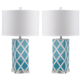 SAFAVIEH Lighting Cami 27-inch Navy Garden Lattice Table Lamp (Set of 2) - 15"x15"x27" - 15Wx15Dx27H