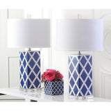 SAFAVIEH Lighting Cami 27-inch Navy Garden Lattice Table Lamp (Set of 2) - 15"x15"x27" - 15Wx15Dx27H