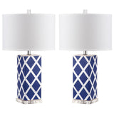 SAFAVIEH Lighting Cami 27-inch Navy Garden Lattice Table Lamp (Set of 2) - 15"x15"x27" - 15Wx15Dx27H