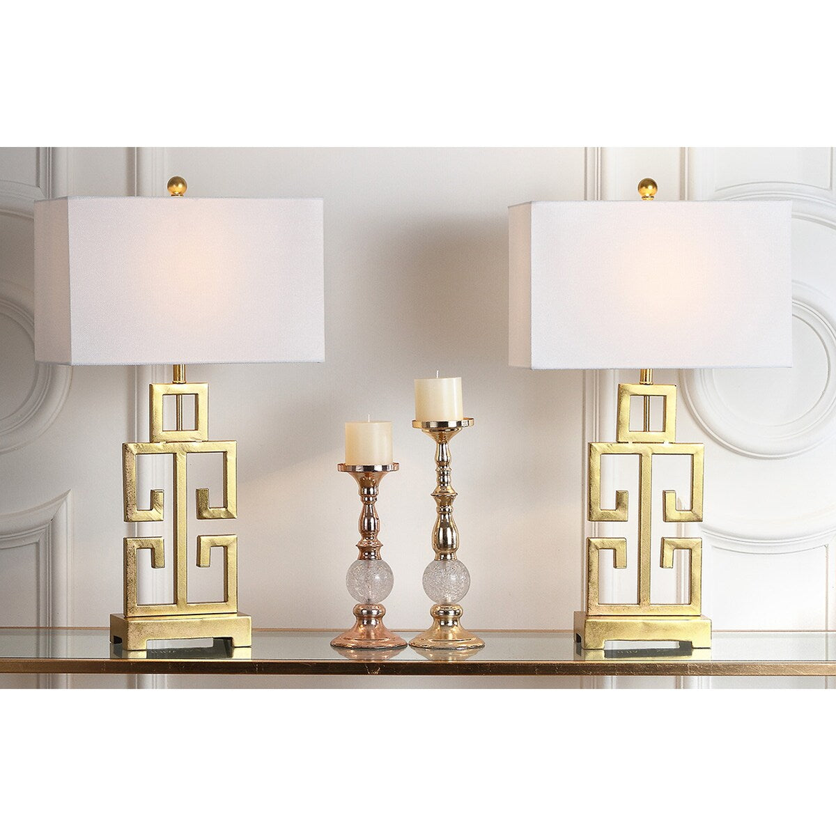 SAFAVIEH Lighting Chantelle Greek Antiqued Gold 29-inch Table Lamp (Set of 2) - 16Wx9Dx29H