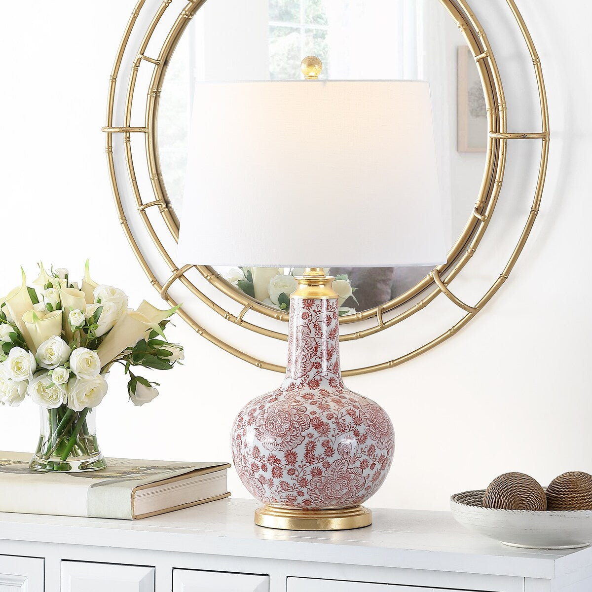 SAFAVIEH Lighting Cheol 26-inch Ceramic Floral LED Table Lamp - 15" W x 15" L x 25.5" H - 15Wx15Dx26H