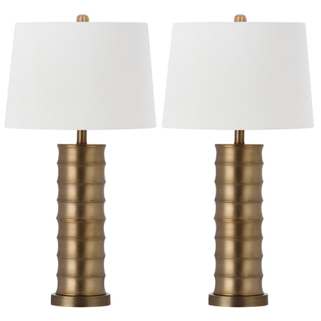 SAFAVIEH Lighting Christell 28.5-inch Brass Column Gold Table Lamp (Set of 2) - 15Wx15Dx29H