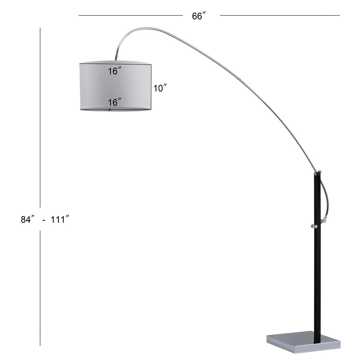 SAFAVIEH Lighting Consuela 84-inch Arc Floor Lamp - 66"x18"x84-111" - Chrome/Black - 66Wx18Dx111H