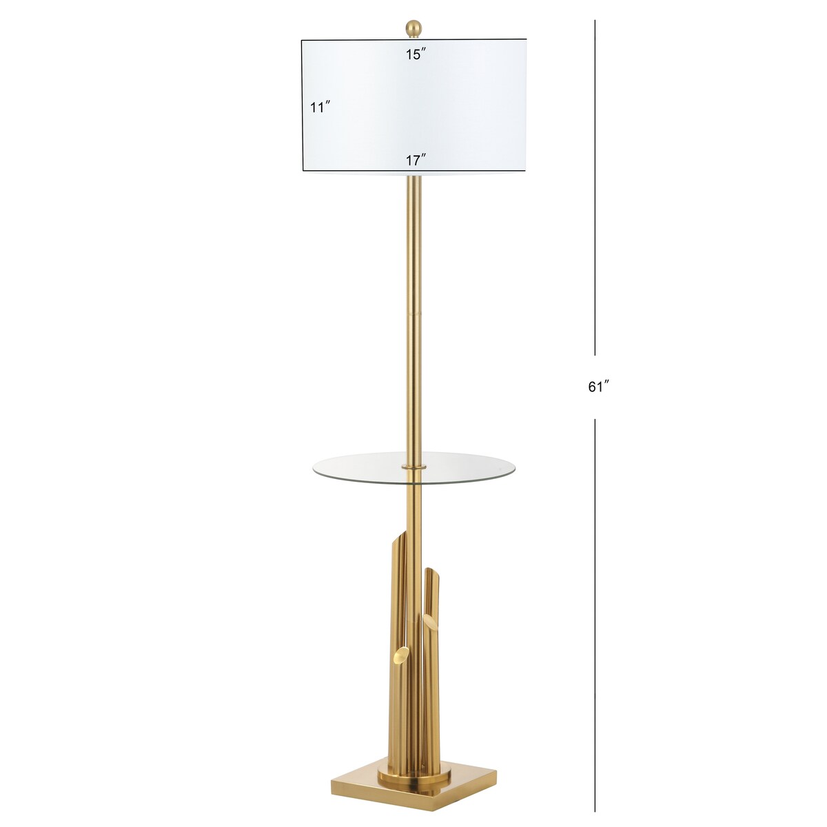 SAFAVIEH Lighting Dimple 61-inch Glass Side Table Floor Lamp - 17" x 17" x 61" - Brass/Gold - 17Wx17Dx61H