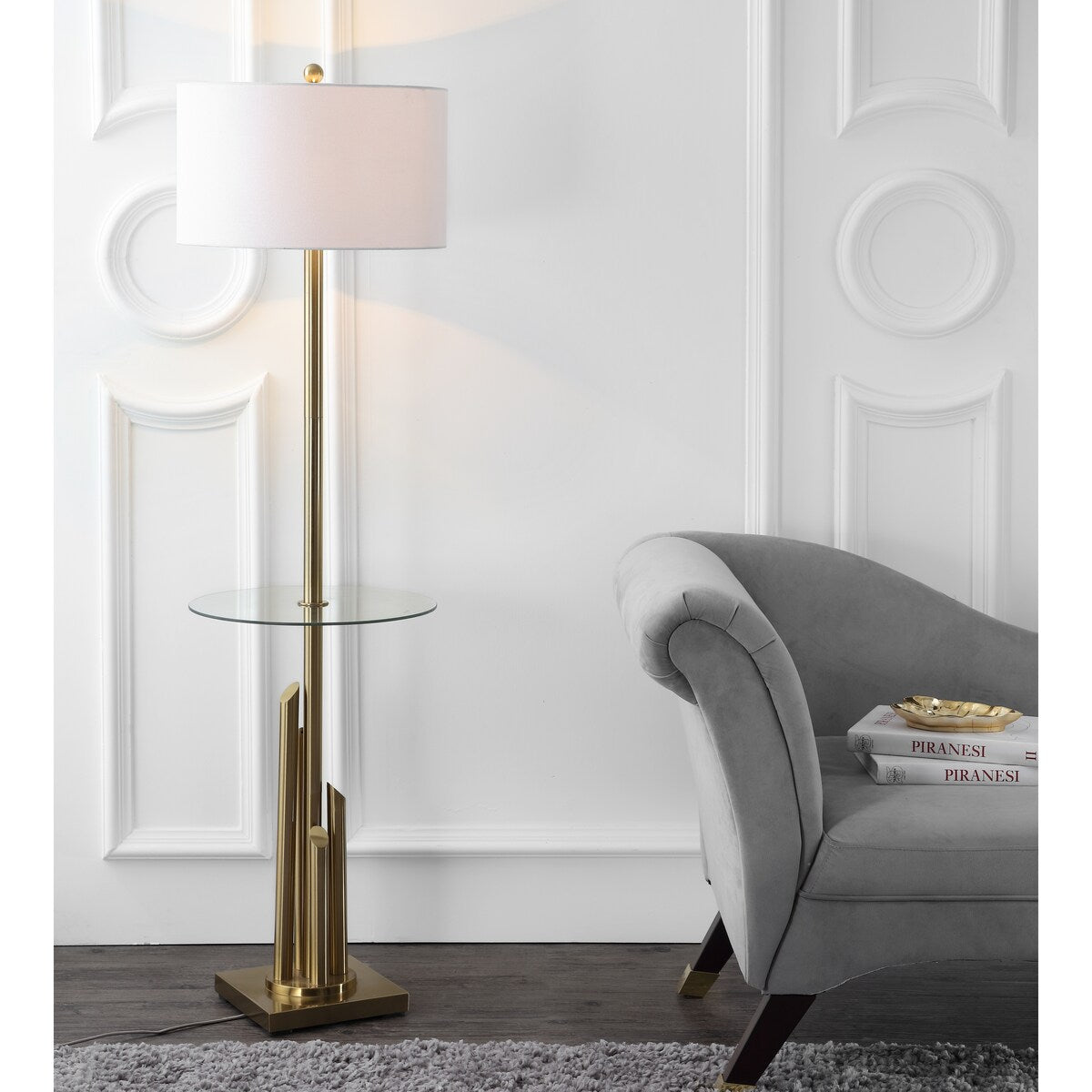 SAFAVIEH Lighting Dimple 61-inch Glass Side Table Floor Lamp - 17" x 17" x 61" - Brass/Gold - 17Wx17Dx61H