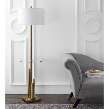 SAFAVIEH Lighting Dimple 61-inch Glass Side Table Floor Lamp - 17" x 17" x 61" - Brass/Gold - 17Wx17Dx61H