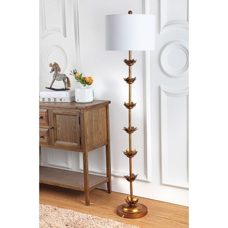 SAFAVIEH Lighting Doretha 64-inch Gold Leaf Led Floor Lamp - 15" x 15" x 63.5" - Antique Gold - 15Wx15Dx64H