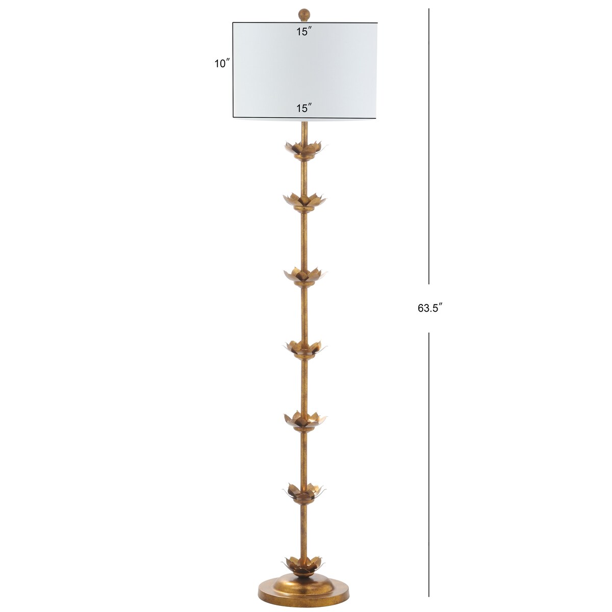 SAFAVIEH Lighting Doretha 64-inch Gold Leaf Led Floor Lamp - 15" x 15" x 63.5" - Antique Gold - 15Wx15Dx64H