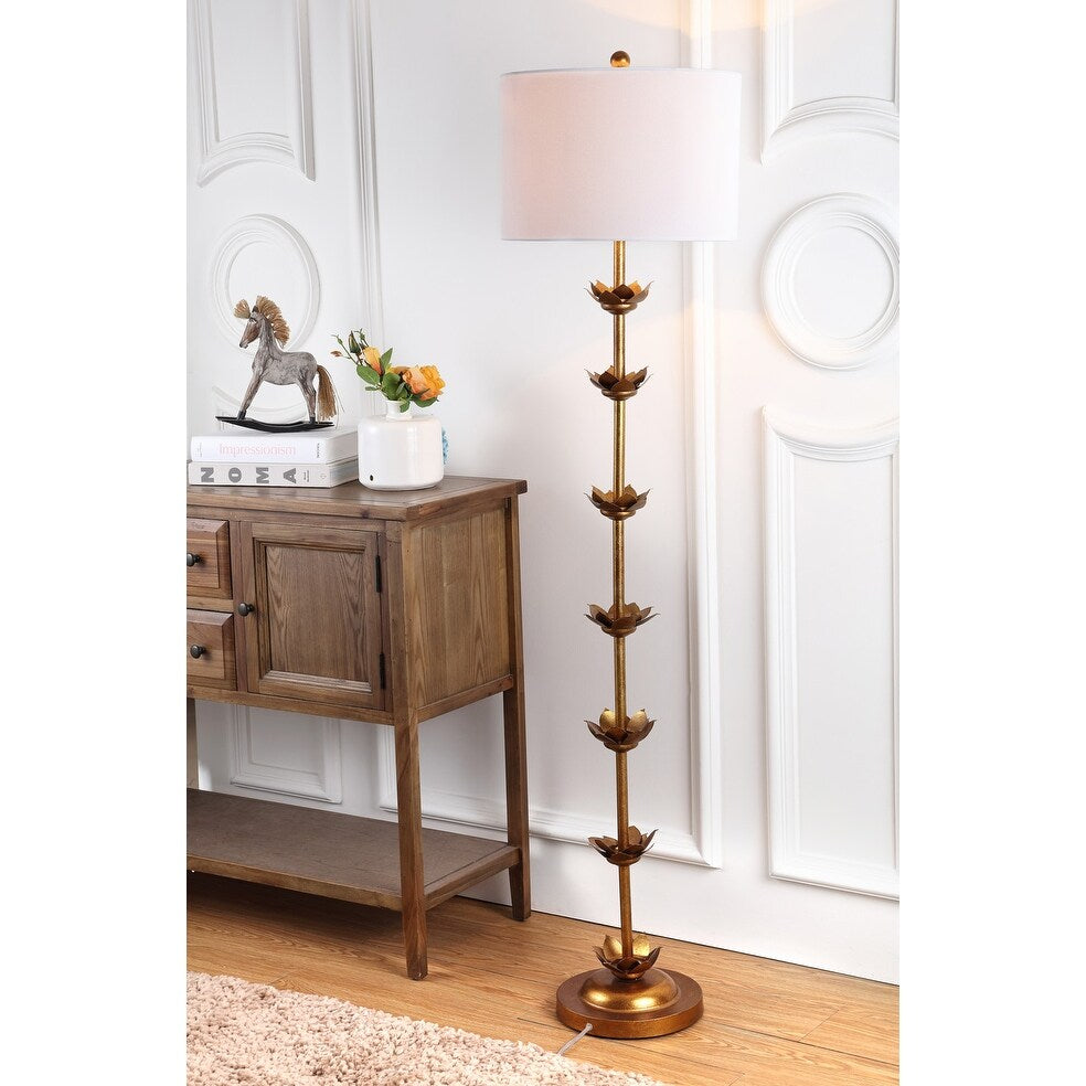 SAFAVIEH Lighting Doretha 64-inch Gold Leaf Led Floor Lamp - 15" x 15" x 63.5" - Antique Gold - 15Wx15Dx64H