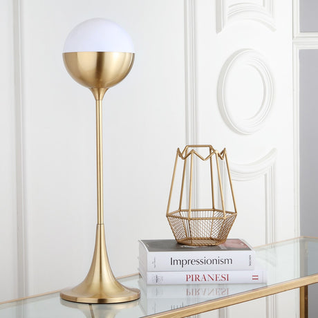 SAFAVIEH Lighting Elnara Brass Gold 27-inch LED Table Lamp - 8"x8"x27" - 8Wx8Dx27H