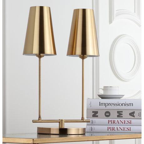 SAFAVIEH Lighting Emiko 23-inch Brass Gold LED Table Lamp - 14"x8.75"x22.5" - 14Wx9Dx23H