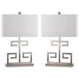 SAFAVIEH Lighting Ericka 24-inch Antique Silver Greek Key Table Lamp (Set of 2) - 16Wx8Dx25H