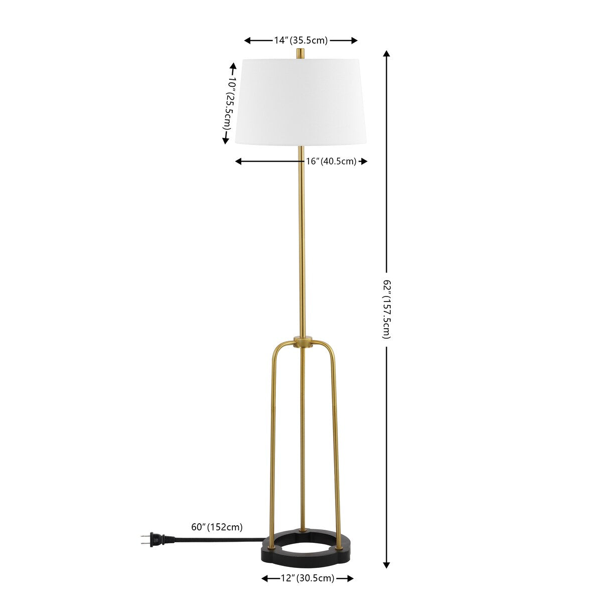 SAFAVIEH Lighting Felice 62-inch Floor Lamp - 16 In. W x 16 In. D x 62 In. H - Brass/Black - 16Wx16Dx62H