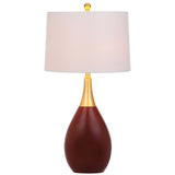 SAFAVIEH Lighting Florane 27-inch Gold/ Walnut Brown Table Lamp - 15"x15"x27.5" - 15Wx15Dx28H