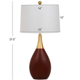 SAFAVIEH Lighting Florane 27-inch Gold/ Walnut Brown Table Lamp - 15"x15"x27.5" - 15Wx15Dx28H