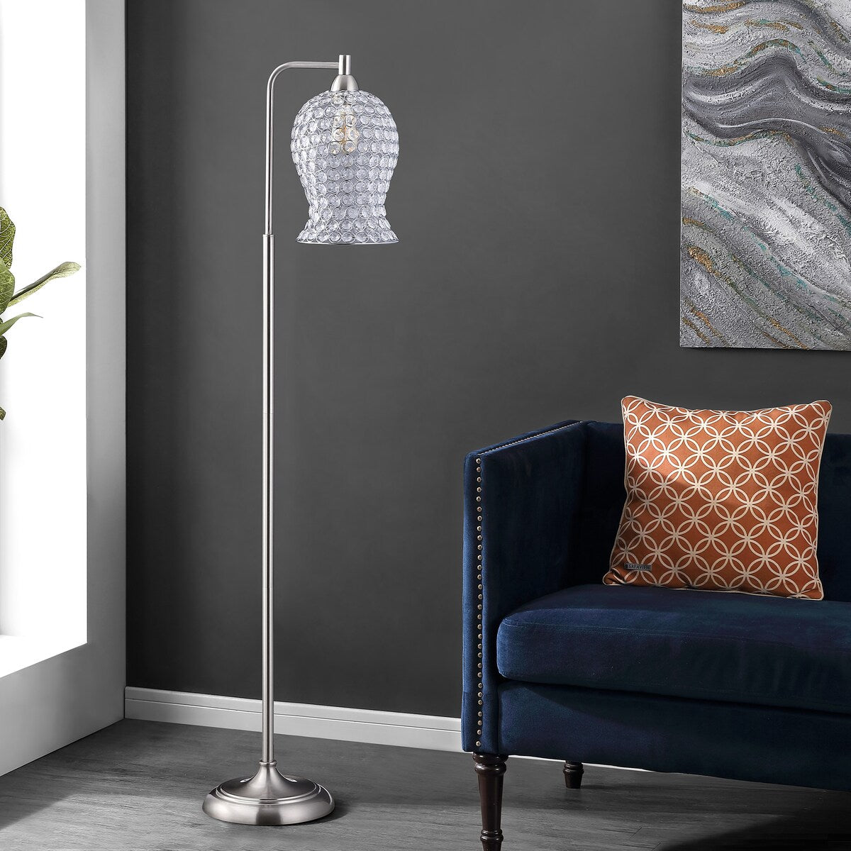 SAFAVIEH Lighting Floretta 61.5-inch Iron Floor Lamp - 17" x 11" x 61.5" - Nickel - 17Wx11Dx62H