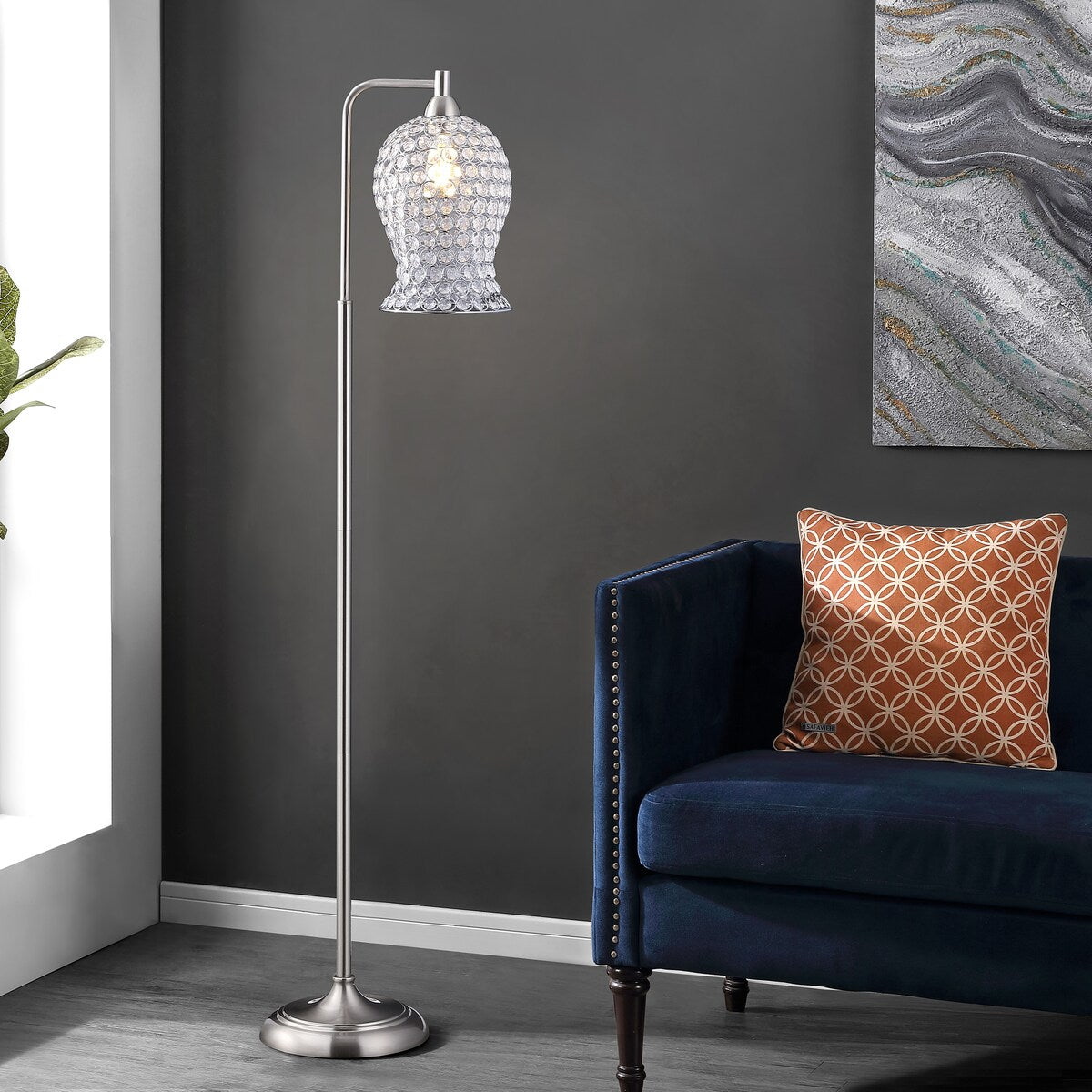 SAFAVIEH Lighting Floretta 61.5-inch Iron Floor Lamp - 17" x 11" x 61.5" - Nickel - 17Wx11Dx62H