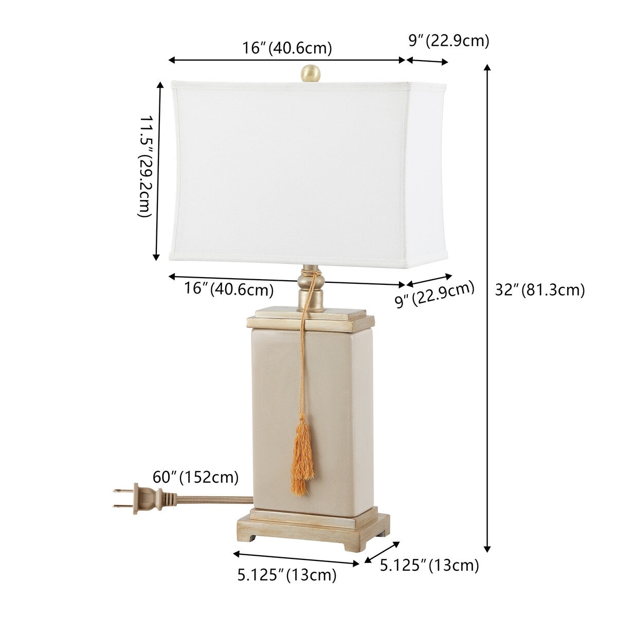 SAFAVIEH Lighting Ganna 30-inch Cream/Gold Tassel Table Lamp - 16.5"x9"x32" - 17Wx9Dx32H