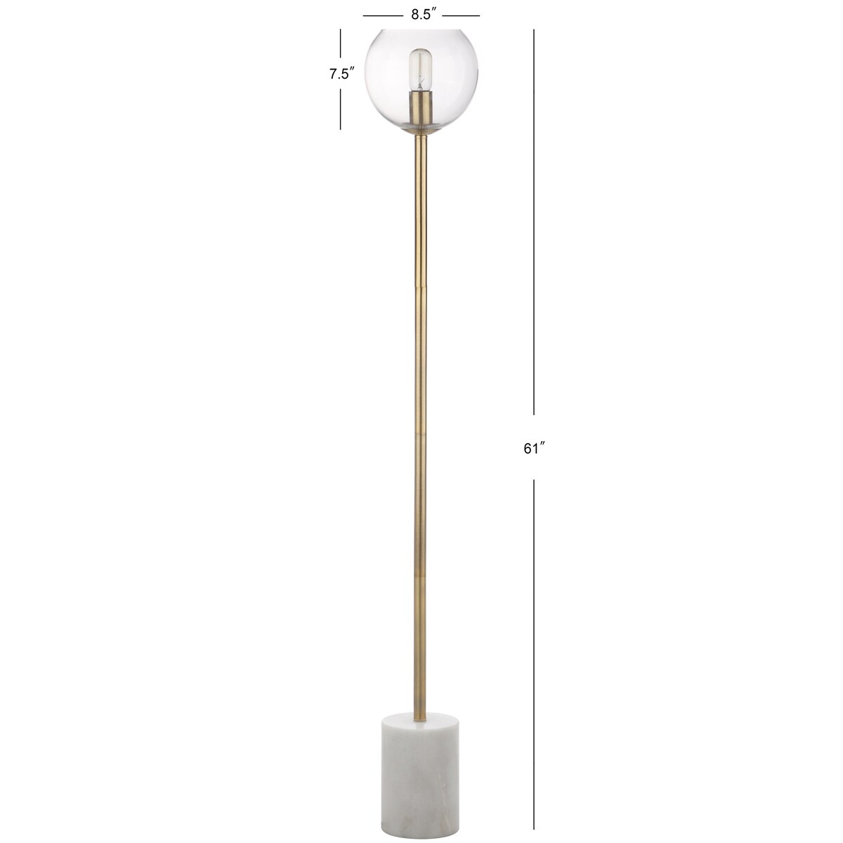 SAFAVIEH Lighting Gilian 61-inch Gold Edison Bulb Floor Lamp - 8.5" x 8.5" x 61" - White/Brass Gold - 9Wx9Dx61H