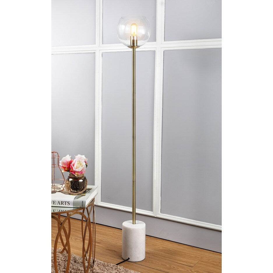 SAFAVIEH Lighting Gilian 61-inch Gold Edison Bulb Floor Lamp - 8.5" x 8.5" x 61" - White/Brass Gold - 9Wx9Dx61H