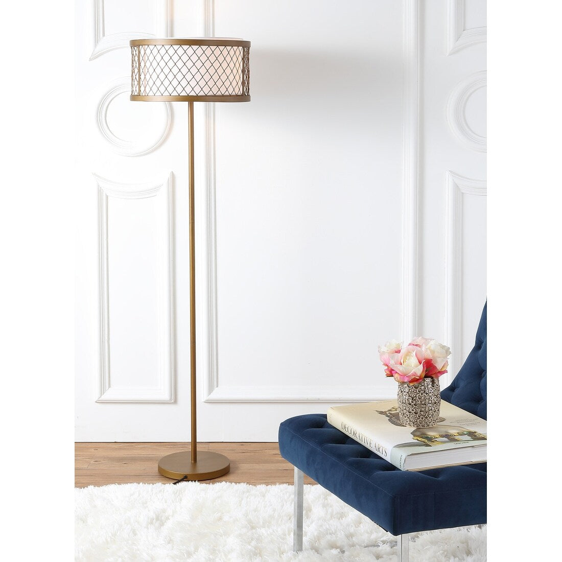 SAFAVIEH Lighting Gillian 58-inch Mesh Gold 2-Light Floor Lamp - 16"x16"x58.25" - Antique Gold - 16Wx16Dx58H