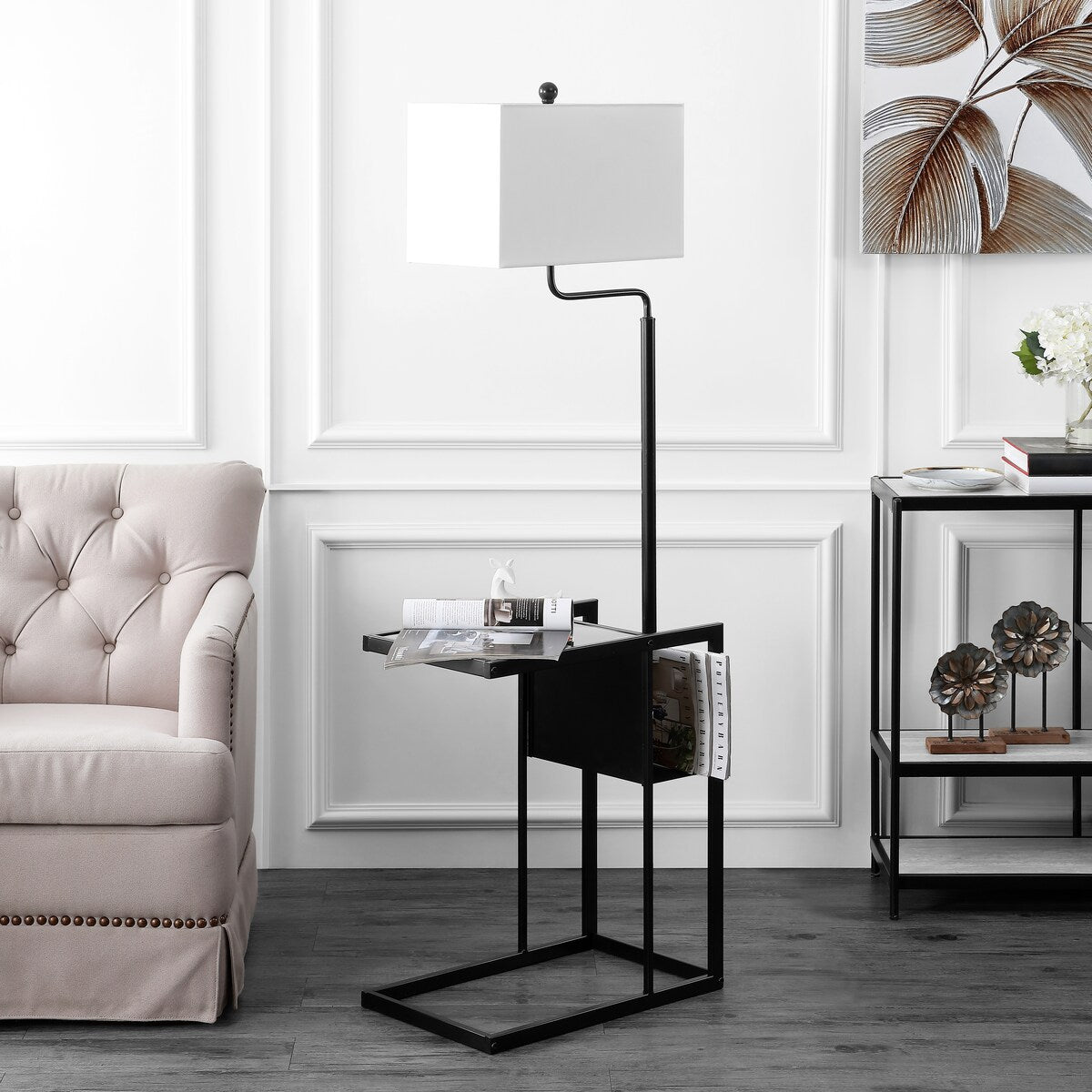 SAFAVIEH Lighting Hansina Janson Table 59-inch Led Floor Lamp - 20" W x 12.8" L x 59" H - Matte Black - 20Wx13Dx59H