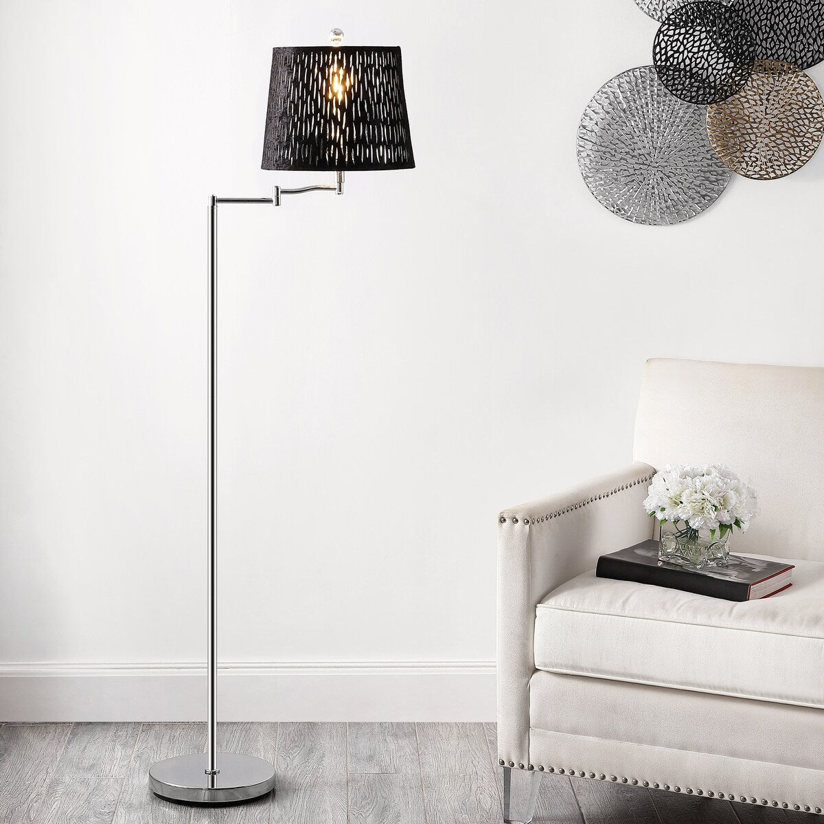 SAFAVIEH Lighting Hubertina 60-inch Floor Lamp - 12" W x 12" D x 60" H - Chrome - 12Wx12Dx60H