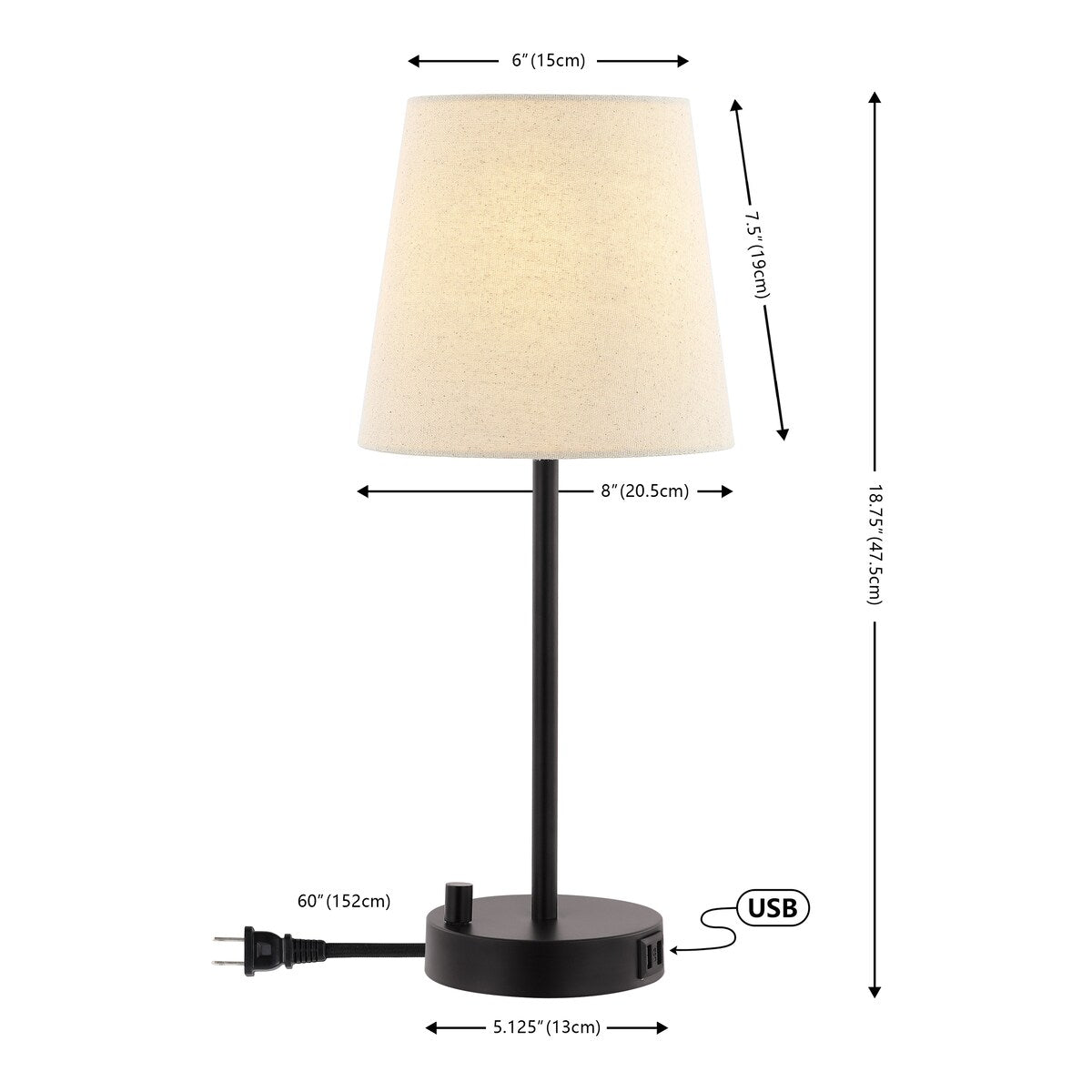 SAFAVIEH Lighting Izvorinka 18.75 Inch Table Lamp with Usb - 8" x 8" x 18.75" - 8Wx8Dx19H