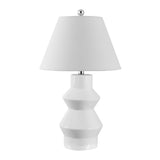 SAFAVIEH Lighting Jevdokija 26-inch Geometric Ceramic LED Table Lamp - 15" W x 15" L x 25.5" H - 15Wx15Dx26H