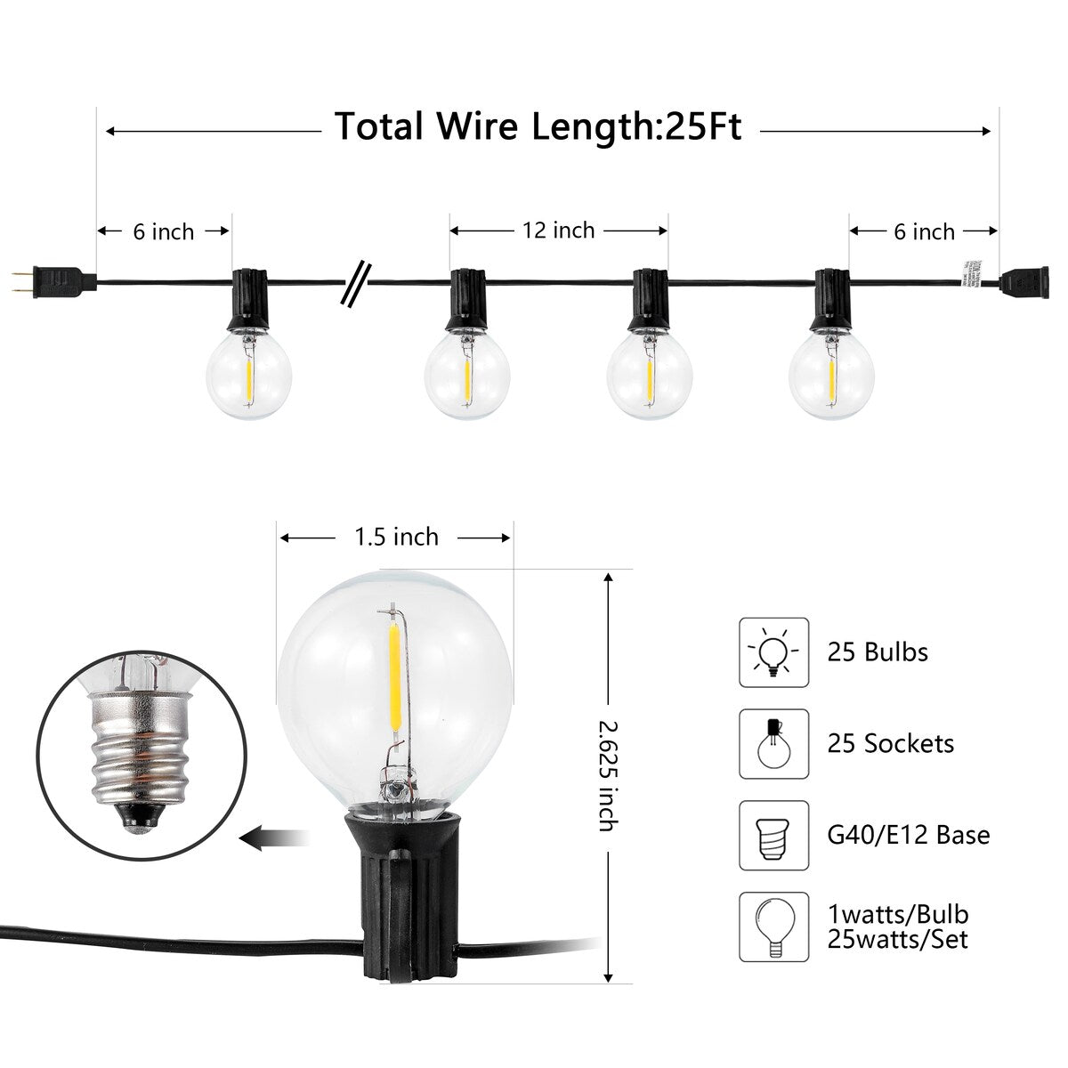 SAFAVIEH Lighting Jillette 25 Ft LED Outdoor String Lights - Black - 300Wx2Dx3H