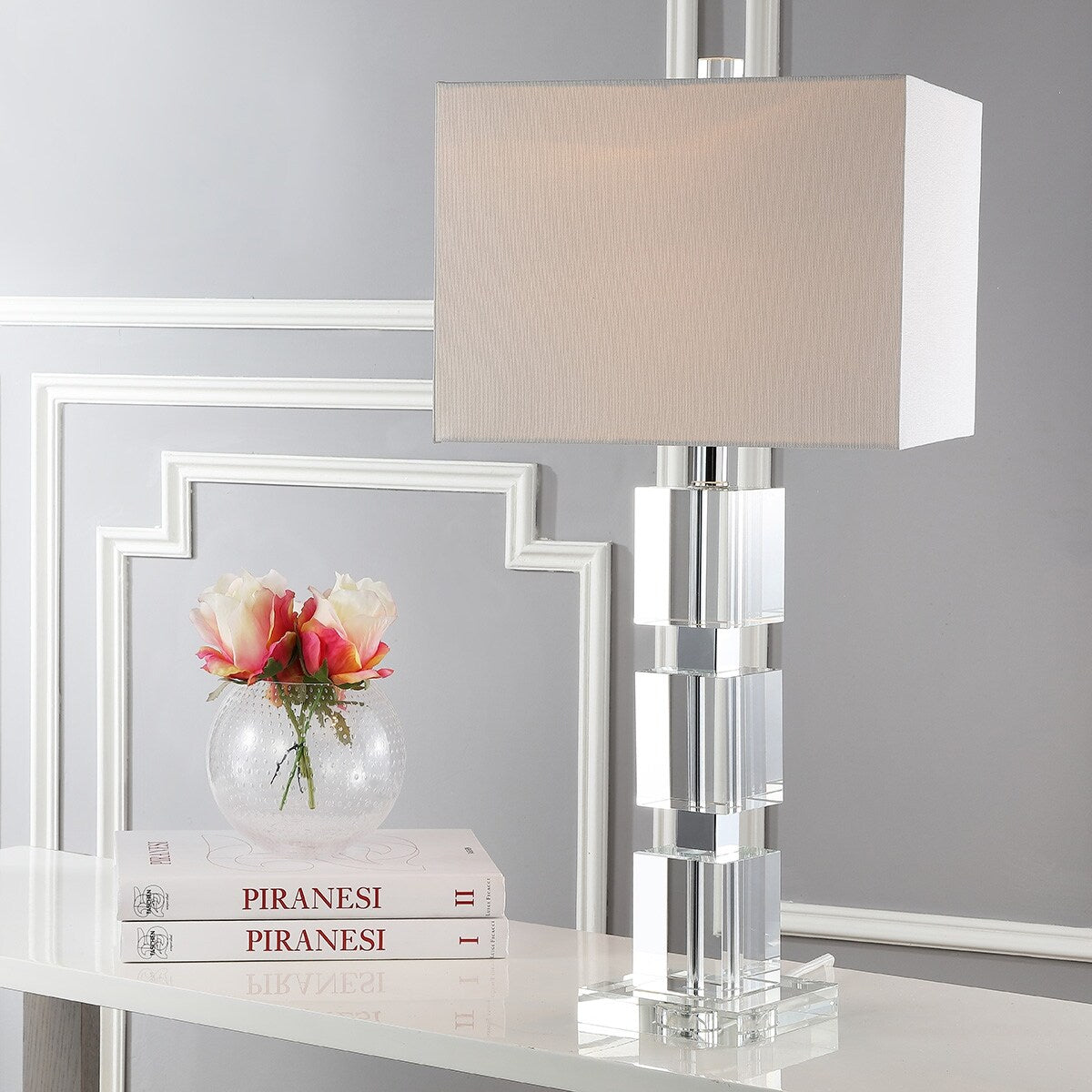 SAFAVIEH Lighting Joell Crystal Stacked Cube 28-inch Table Lamp - 13"x13"x28" - 13Wx13Dx28H