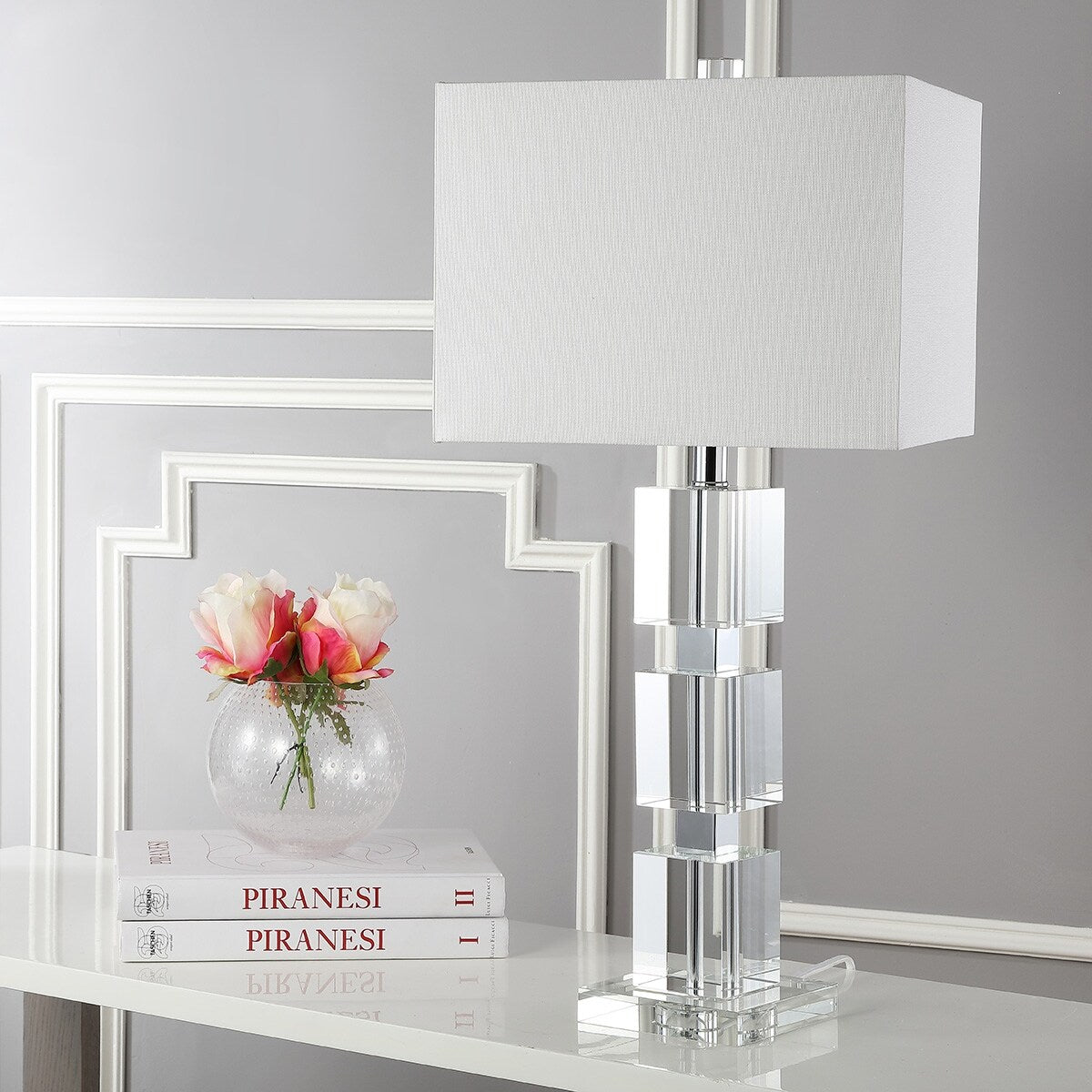 SAFAVIEH Lighting Joell Crystal Stacked Cube 28-inch Table Lamp - 13"x13"x28" - 13Wx13Dx28H