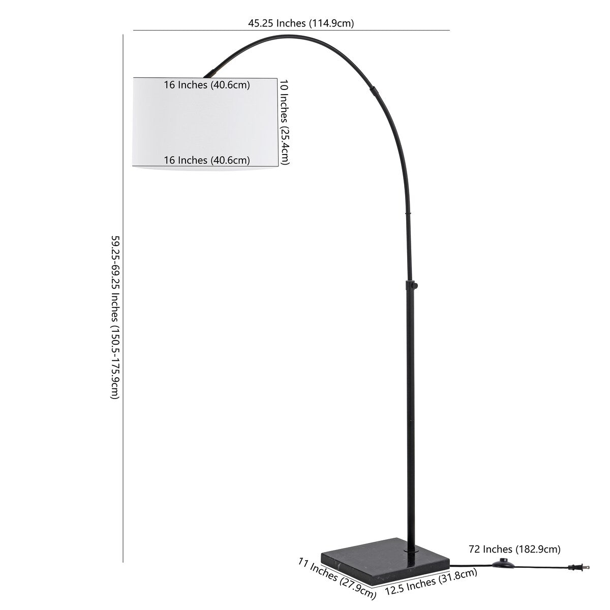 SAFAVIEH Lighting Josselyne 71-inch Floor Lamp - 17" W x 17" D x 71" H - Black - 17Wx17Dx71H