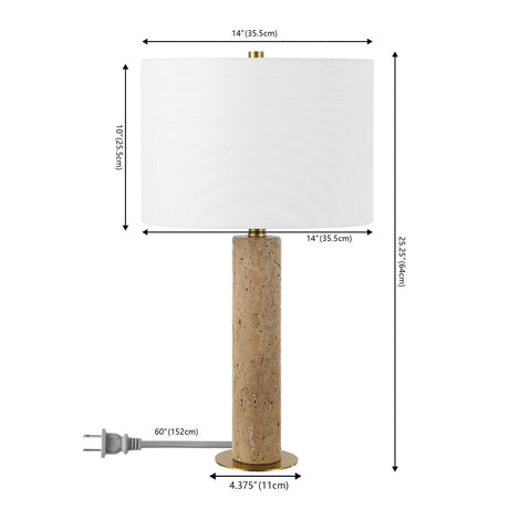 SAFAVIEH Lighting Kaarin Travertine 25-inch Table Lamp (LED Bulb Included) - 13 In. W x 13 In. D x 25 In. H - 13Wx13Dx25H