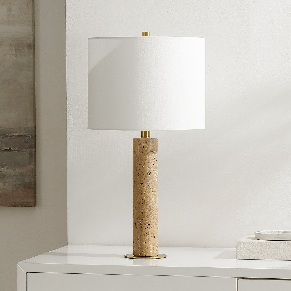 SAFAVIEH Lighting Kaarin Travertine 25-inch Table Lamp (LED Bulb Included) - 13 In. W x 13 In. D x 25 In. H - 13Wx13Dx25H