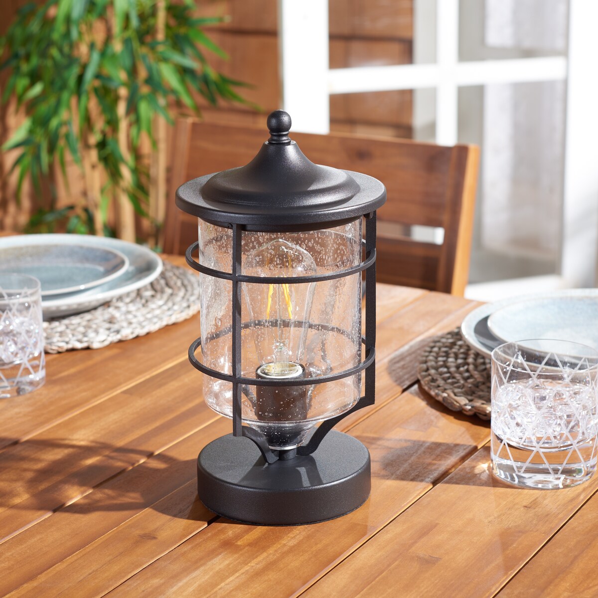 SAFAVIEH Lighting Katrein 6" Rustic Outdoor Table Lamp - 6" W x 6" D x 12" H - 6Wx6Dx12H