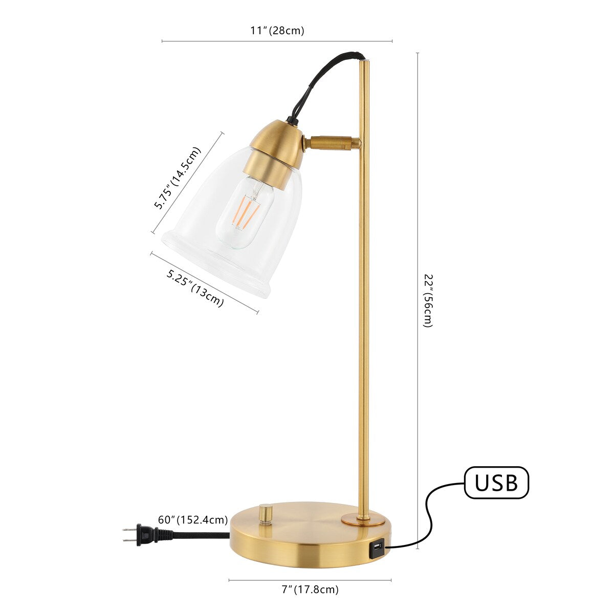 SAFAVIEH Lighting Klavdija 22" Table Lamp - 11" W x 7" D x 22" H