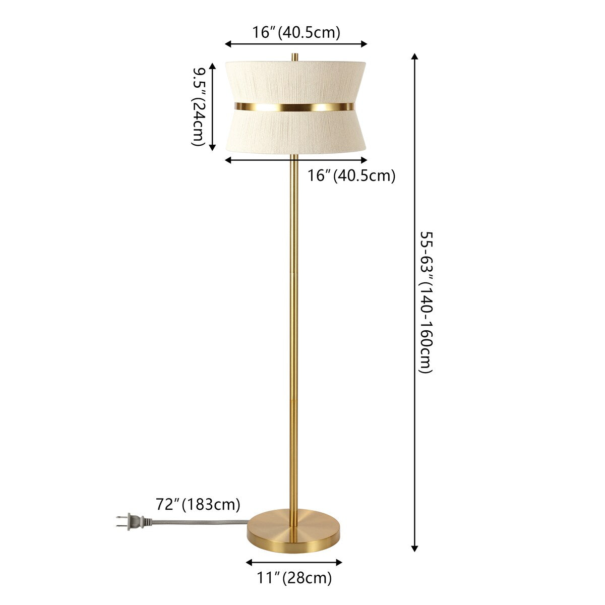 SAFAVIEH Lighting Kora, 2 Light, 63-inch Floor Lamp - Bleached Natural/Brass Gold - 16Wx16Dx63H