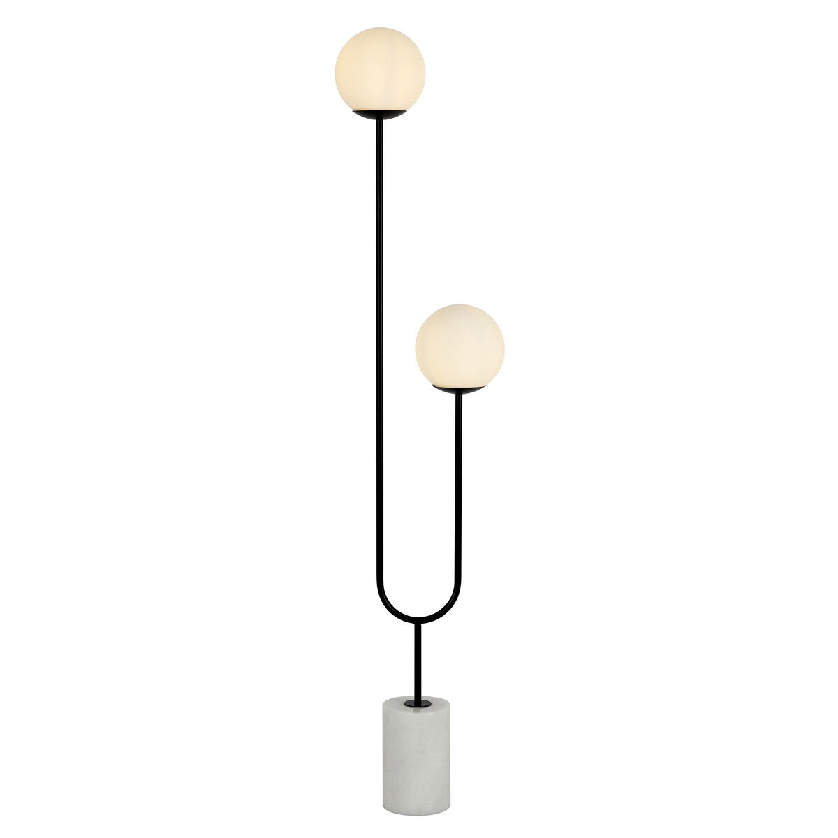 SAFAVIEH Lighting Launa Modern Orb 68-inch 2-Light Floor Lamp - 15" W x 7.75" L x 68" H - Black/White - 15Wx8Dx68H