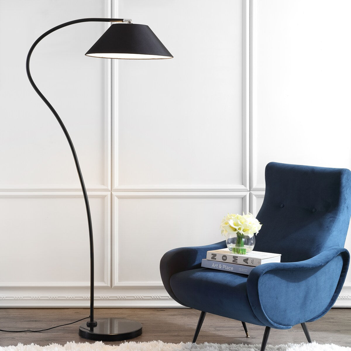 SAFAVIEH Lighting Layla 69-inch Arc Black Floor Lamp - 33.5"x19.5"x69" - 34Wx20Dx69H