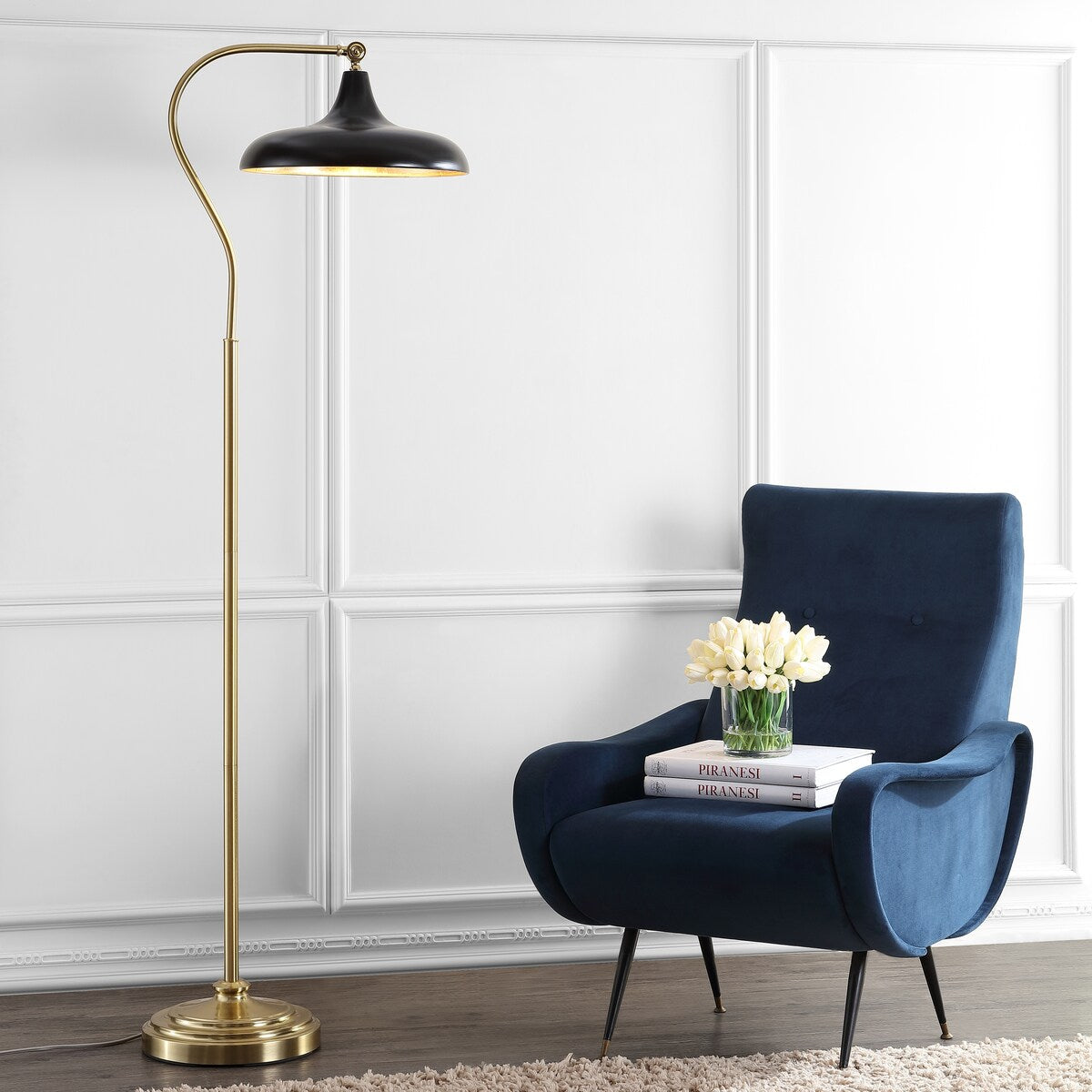 SAFAVIEH Lighting Madlen 68-inch Black Floor Lamp - 21" x 15.8" x 68" - Brass/Gold - 21Wx16Dx68H