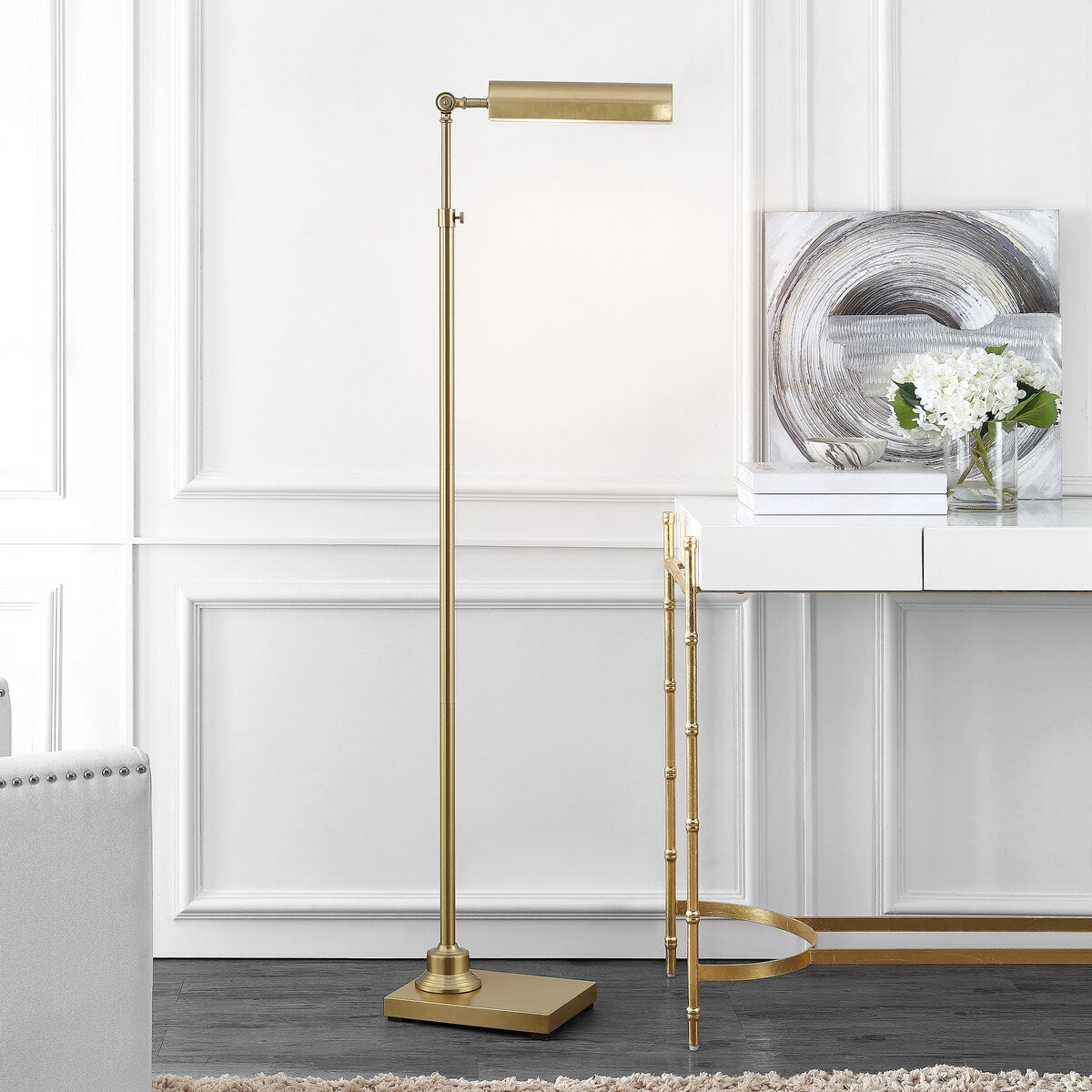 SAFAVIEH Lighting Margurite 65" Floor Lamp - 17.3" x 8.5" x 55-64.5" - Brass Gold - 17Wx9Dx65H